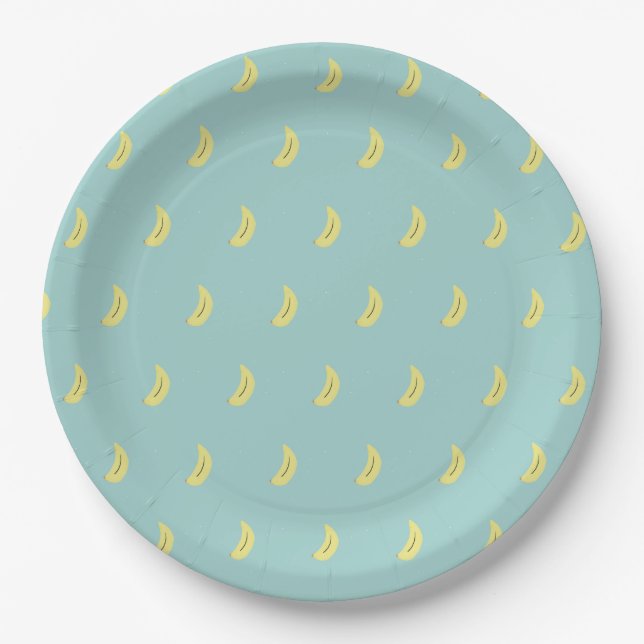 Assiettes En Carton Banane jaune tirant bleu motif (Devant)