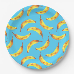 Assiettes En Carton Bananes Motif aquarelle