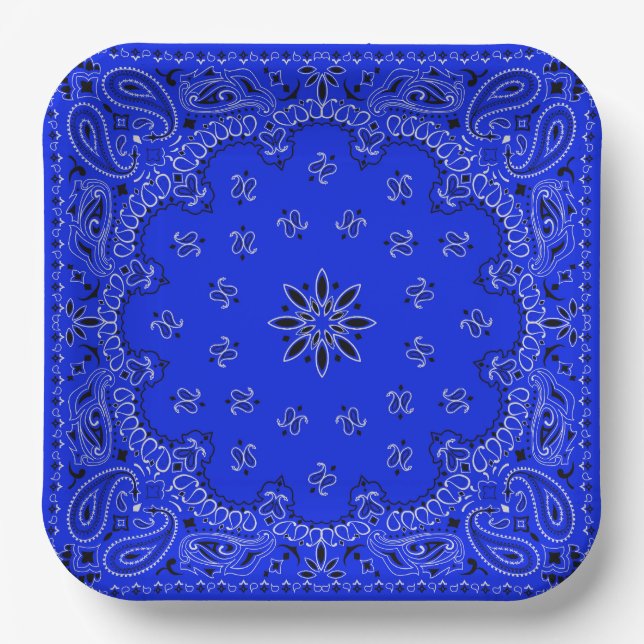 Assiettes En Carton Bandana de cowboy bleu et blanc (Recto)