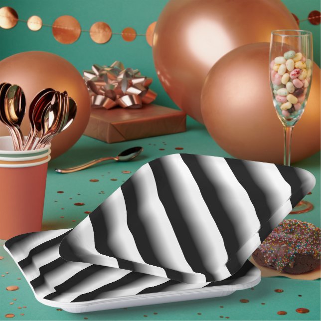 Assiettes En Carton Bande 3D noire, grise et blanche (Multi)