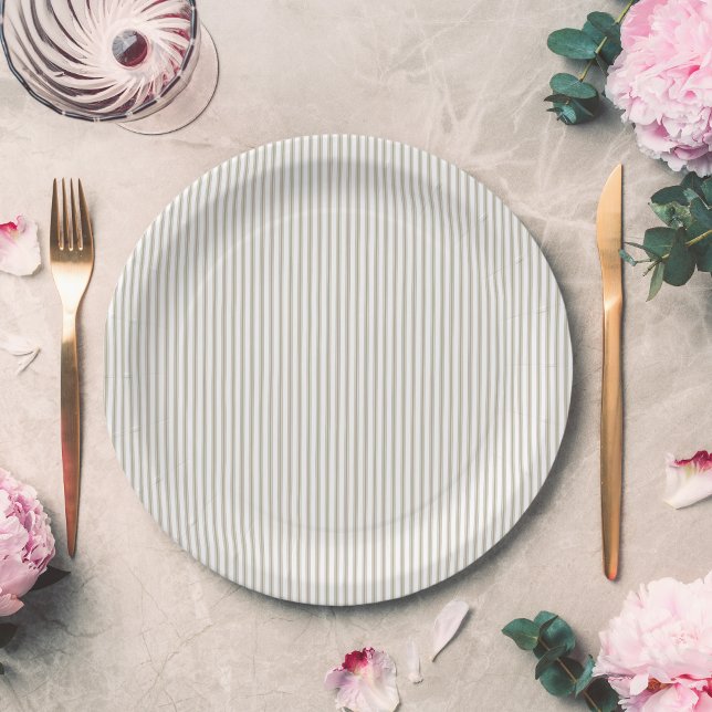 Assiettes En Carton Bande de cueillette beige et blanche (Beige and White Ticking Stripe Paper Plate
)