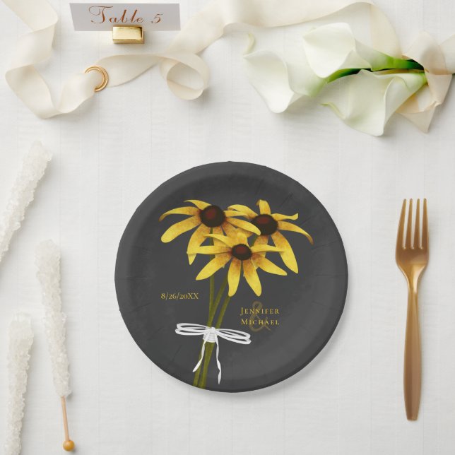Assiettes En Carton bande de fleur sauvage Black Eyed Susan mariage (Mariage)