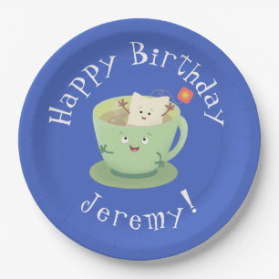 Assiettes En Carton Bande dessinée de la tasse de thé mignonne humour