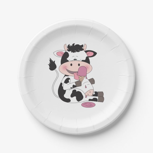 Assiettes En Carton Bande dessinée mignonne de vache à bébé avec son (Devant)