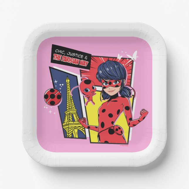Assiettes En Carton Bande dessinée Miraculaire Ladybug Parisienne (Recto)