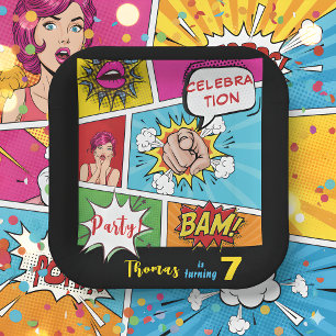Assiettes En Carton Bande dessinée pop art anniversaire