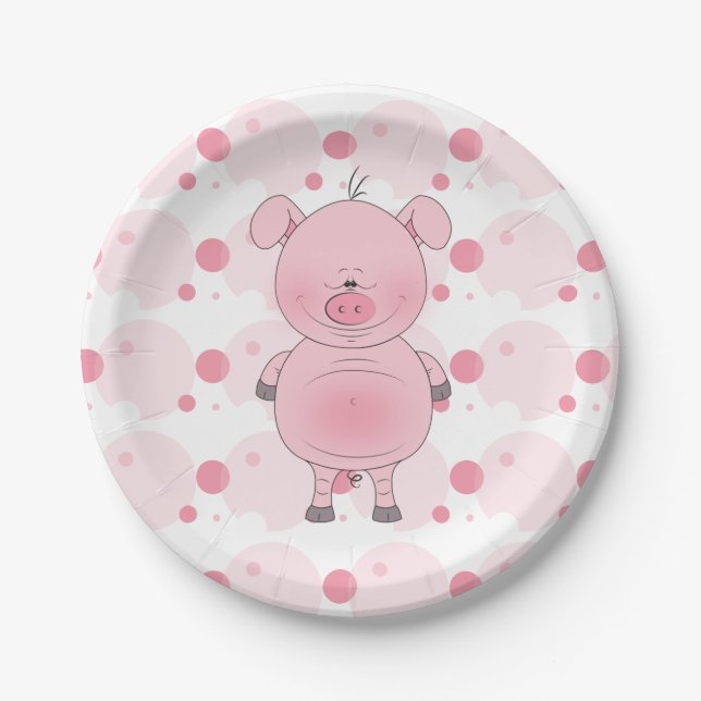 Assiettes En Carton Bande dessinée rose gaie de porc (Devant)