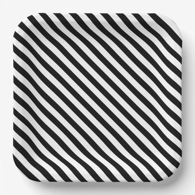 Assiettes En Carton Bande noire et blanche moderne (Recto)