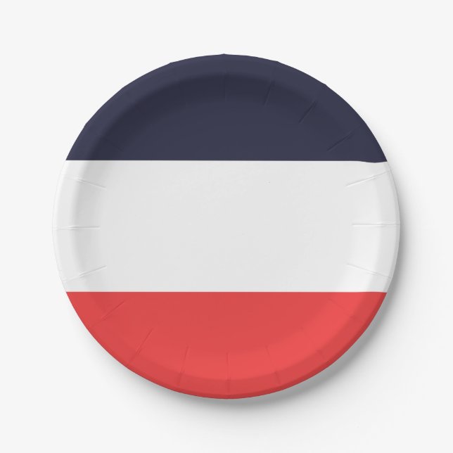 Assiettes En Carton Bandes bleues blanches et rouges Fête rayée (Devant)