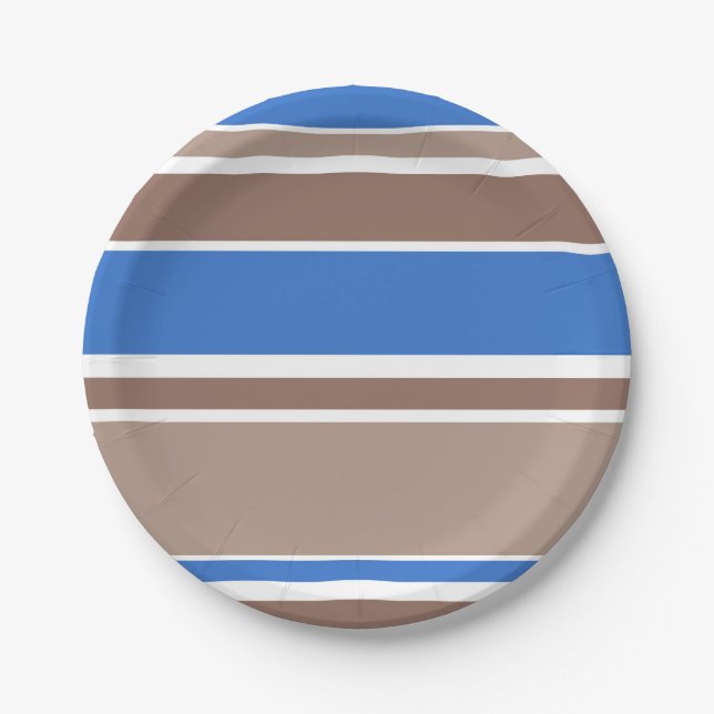 Assiettes En Carton Bandes Brown et bleues (Devant)
