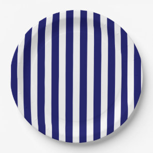 Assiettes En Carton Bandes de bonbons bleu et blanc marine