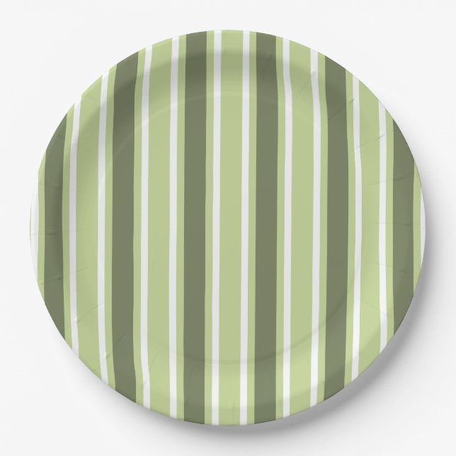 Assiettes En Carton Bandes de bonbons d'olive et blanc (Devant)