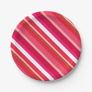 Assiettes En Carton Bandes de bonbons en couches - rouge, rose et blan
