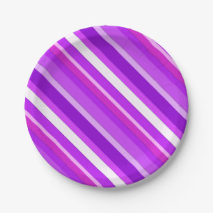 Assiettes En Carton Bandes de bonbons en couches - violet et orchidée