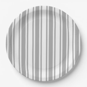 Assiettes En Carton Bandes de bonbons grises et blanches