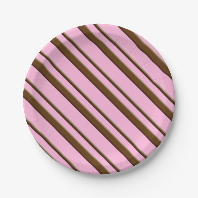 Assiettes En Carton Bandes de bonbons, rose et chocolat (Devant)