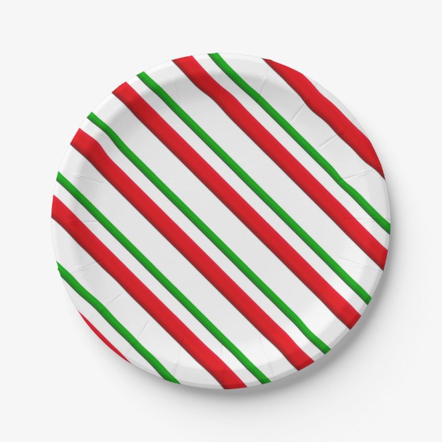 Assiettes En Carton Bandes de bonbons, rouge, vert et blanc (Devant)