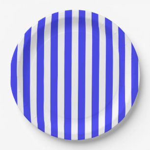 Assiettes En Carton Bandes de bonbons royales bleues et blanches