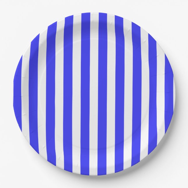 Assiettes En Carton Bandes de bonbons royales bleues et blanches (Devant)