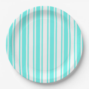 Assiettes En Carton Bandes de bonbons turquoise et blanche