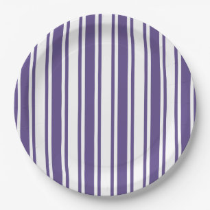 Assiettes En Carton Bandes de bonbons ultra violettes et blanches