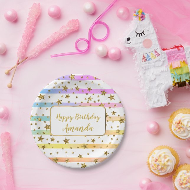 Assiettes En Carton Bandes de filles et étoiles personnalisées (Fête)