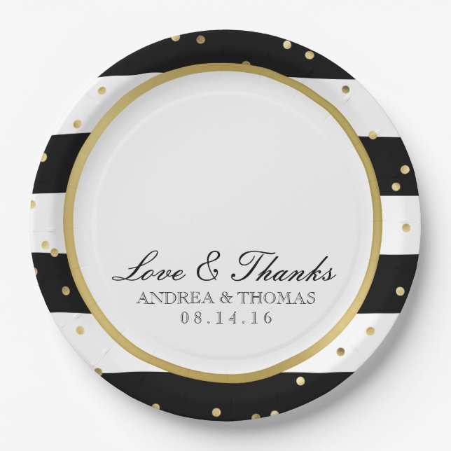 Assiettes En Carton Bandes étincelantes | Élégantes Plaques de mariage (Devant)
