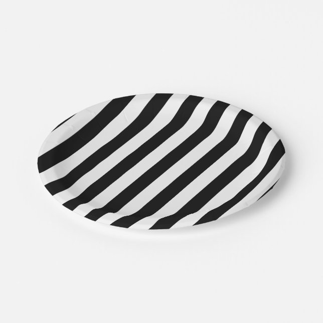 Assiettes En Carton Bandes noires et blanches de grande taille (Angle)