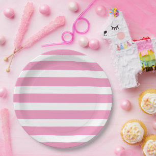 Assiettes En Carton Bandes roses et blanches
