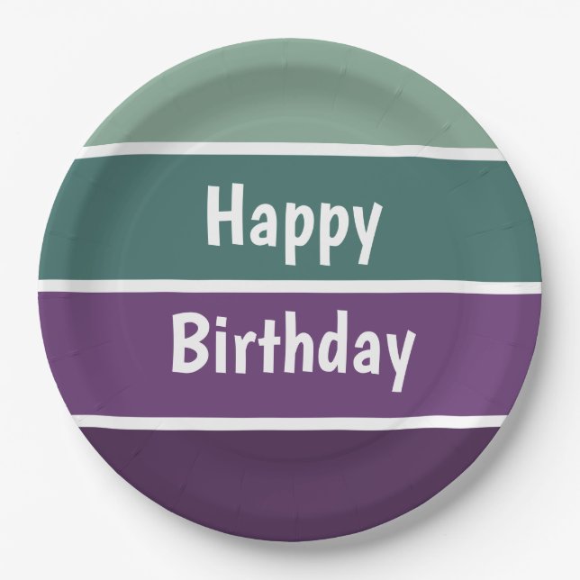 Assiettes En Carton Bandes Vertes Et Violettes (Devant)