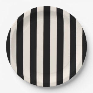 Assiettes En Carton Bandes Verticales Noir Et Crème Blanc Gratté