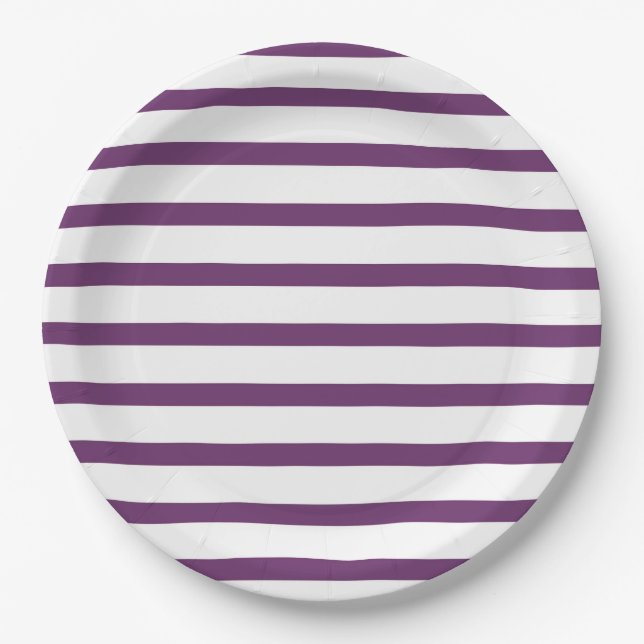 Assiettes En Carton Bandes violettes et blanches (Devant)