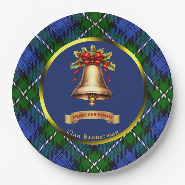 Assiettes En Carton Bannerman Tartan Noël personnalisé (Devant)