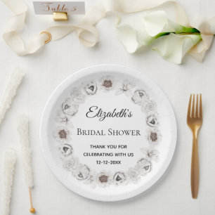 Assiettes En Carton Baño de mariage bohème blanc floral 