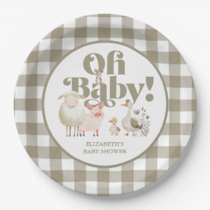 Assiettes En Carton Baptême Animaux de la Ferme Bébé Mignon et Genre N