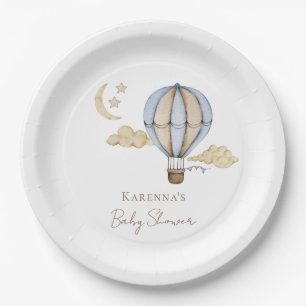 Assiettes En Carton Baptême Bébé Fille Chauffe-Son Ballon Bleu