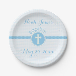 Assiettes En Carton Baptême Bleu Enfant de Dieu, personnalisable