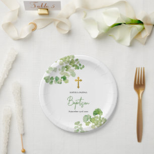 Assiettes En Carton Baptême Christening Garçon fille Aquarelle Verdure