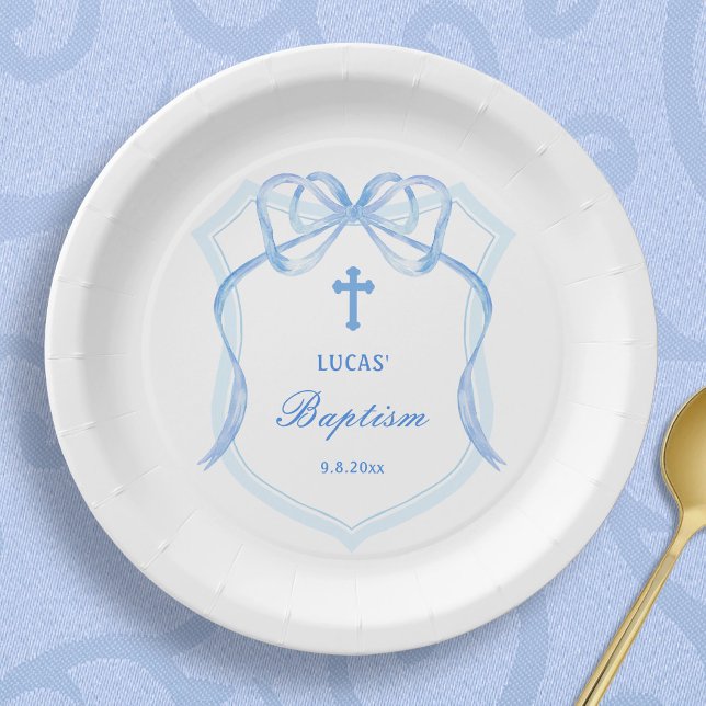 Assiettes En Carton Baptême de crête de mât bleu clair (Créateur téléchargé)