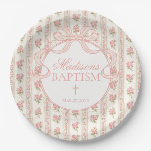Assiettes En Carton Baptême Floral Fancy Vintage Abricot et Beige