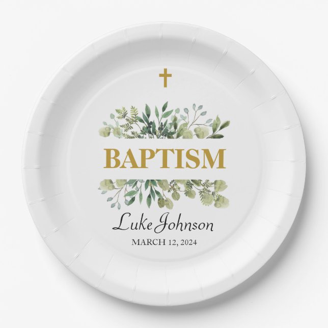 Assiettes En Carton Baptême Gold Cross (Devant)