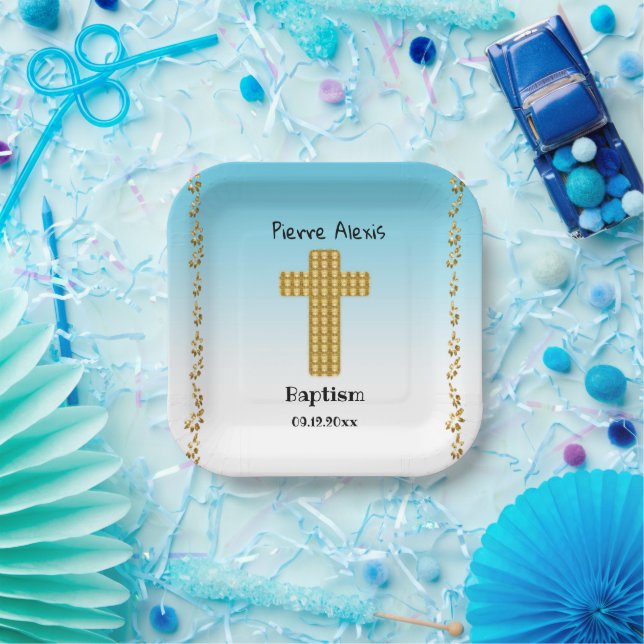 Assiettes En Carton Baptême Party & Gold Cross, Parties scintillant, B (Fête)