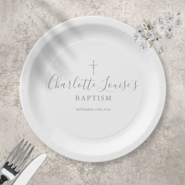 Assiettes En Carton Baptême Signature Argent (Créateur téléchargé)