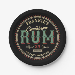 Assiettes En Carton Bar à Étiquette de bouteille de rhum caraïbe perso