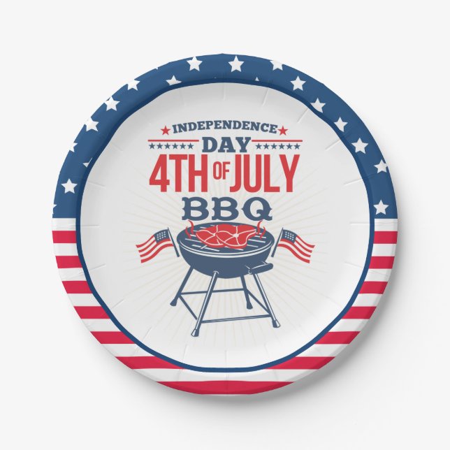 Assiettes En Carton Barbecue 4 juillet Étoiles et bandes (Devant)