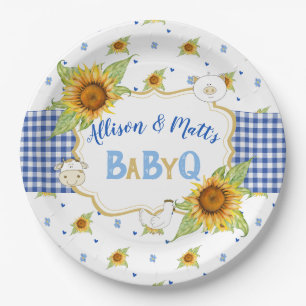 Assiettes En Carton Barbecue bleu du bébé Q de guingan de tournesol de