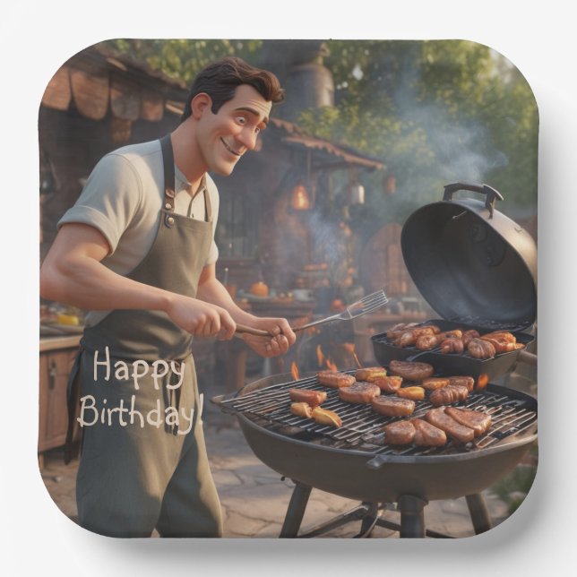 Assiettes En Carton Barbecue Homme Anniversaire (Recto)