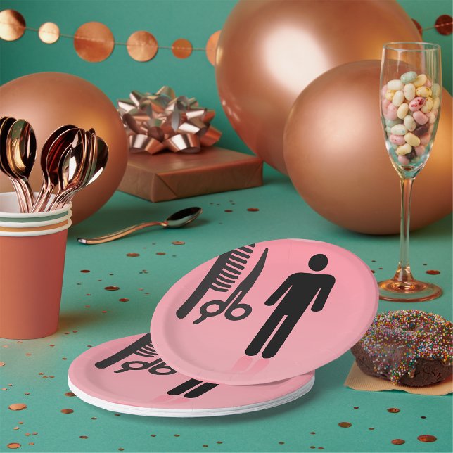 Assiettes En Carton Barber Shop Icon Haircut Comb et ciseaux (Créateur téléchargé)