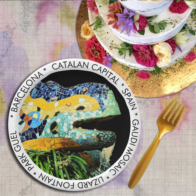 Assiettes En Carton Barcelone, Gaudi - Lézard, Espagne (dîner de fête) (Créateur téléchargé)