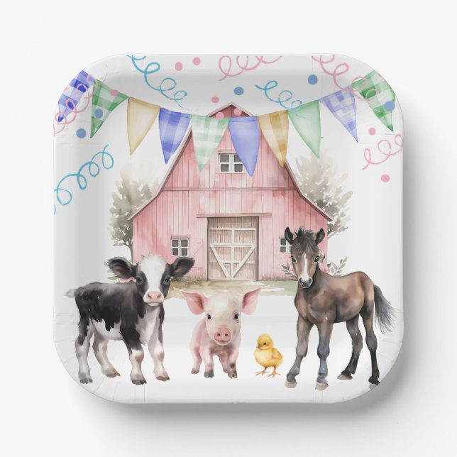 Assiettes En Carton Barnyard Farm Animaux 1er anniversaire (Recto)